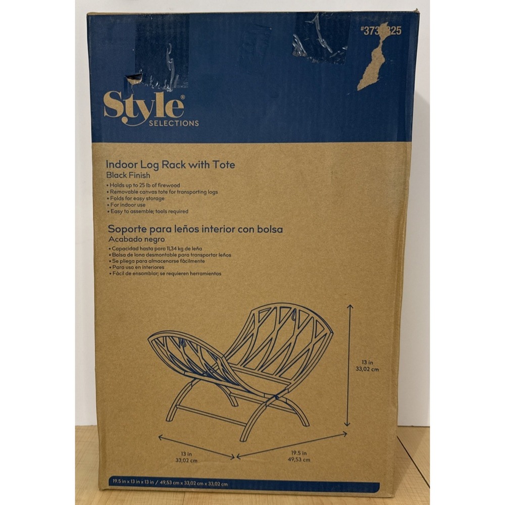 Style Selections Indoor Log Rack w/ Tote Black Holds 25lbs Foldable
